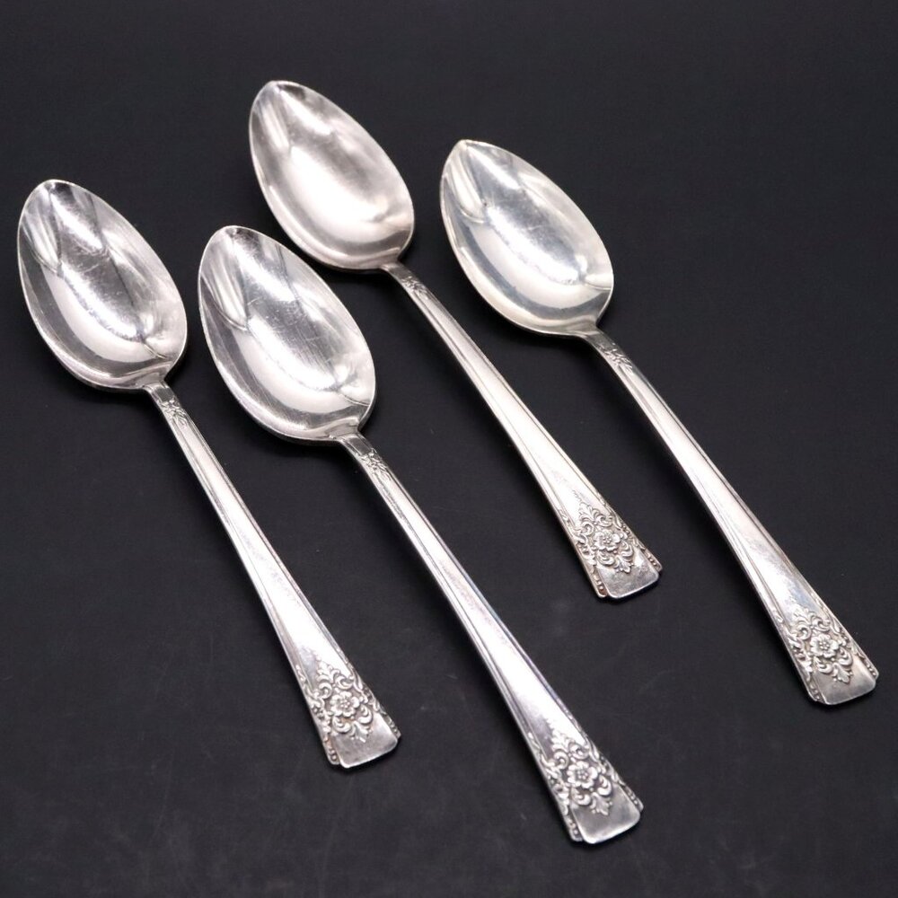 Set of 4 WM Rogers Mountain Rose Teaspoon Silverplate Replacement Flatware